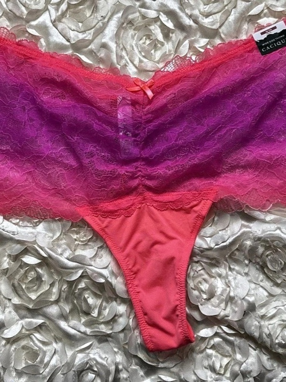 Cacique Wide Side Thong Lace Panty Pink & Purple Size 18/20